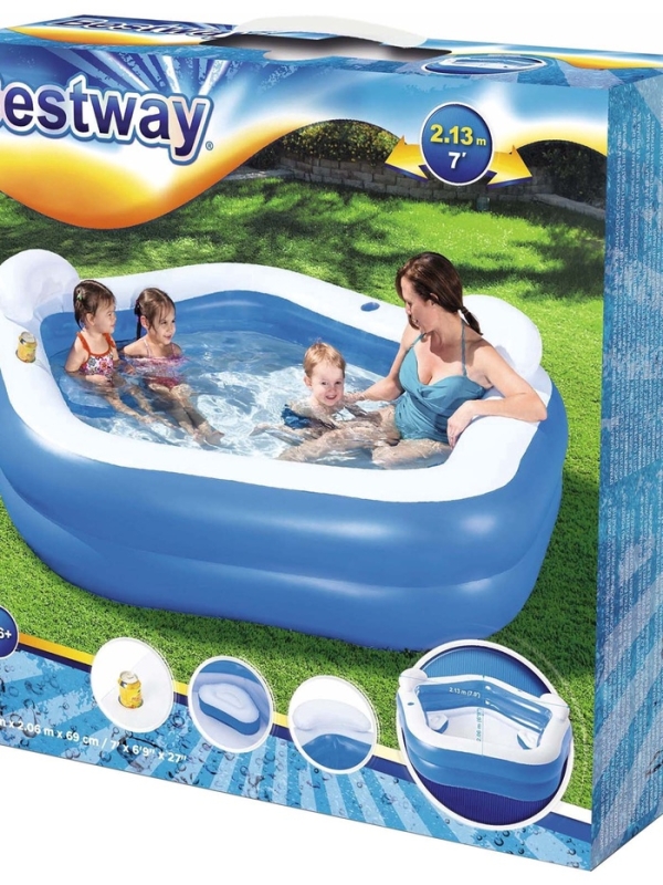Бассейн надувной Bestway, 213&times;206&times;69 см, с сиденьями и подголовниками, от 6 лет, 54153