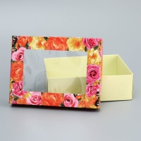 Коробка складная, крышка-дно, "Цветочки", 16,5 х 12,5 х 5,2 см с окном