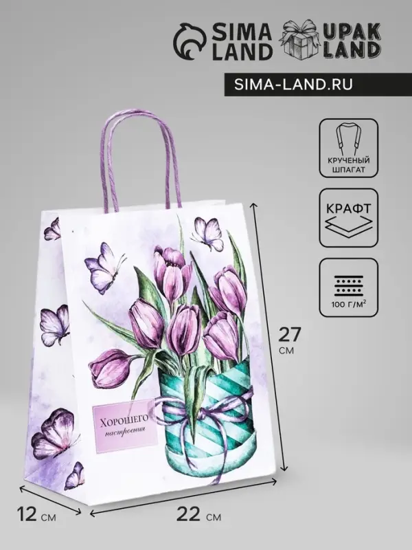 Пакет крафт &laquo;Хорошего настроения&raquo; 22&times;12&times;27 см