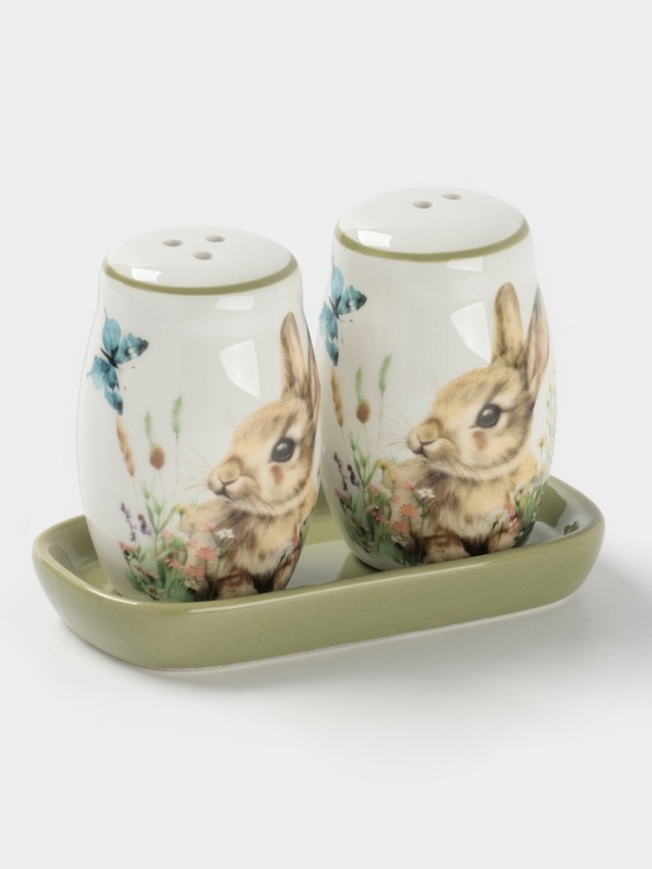Набор для специй Доляна &laquo;Зайка&raquo;, керамика, 2 предмета: солонка, перечница 130 мл, 11.5&times;6.2&times;8.8 см, белый