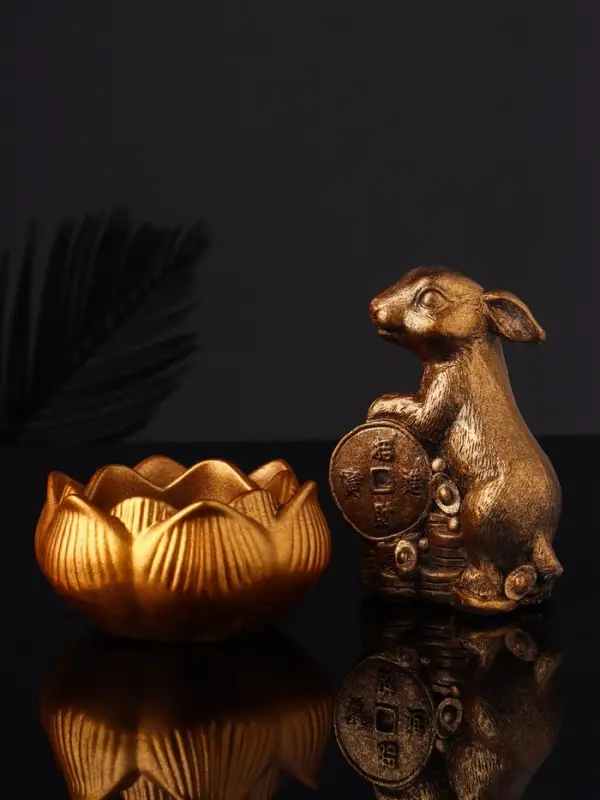 Набор "Кролик фен-шуй с подсвечником", 12х20 см, бронза