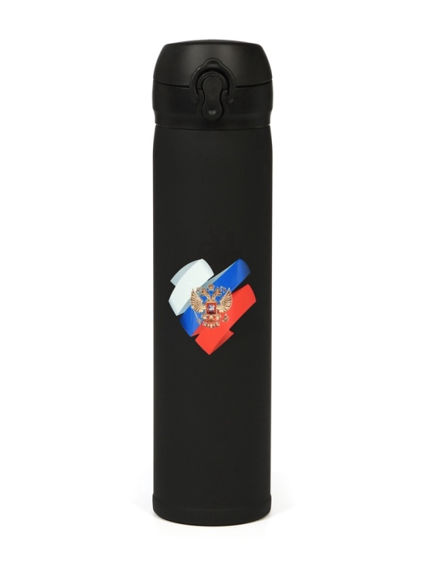 Термос &laquo;Мастер К. Герб, флаг РФ&raquo;, 500 мл, чёрный