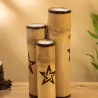 Свеча в бамбуке двойная &laquo;Звезда&raquo;, 13&times;14&times;30 см, 100 мл, бежевая