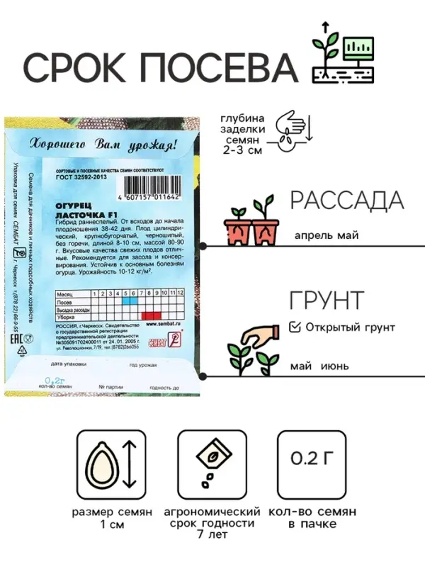 Семена Огурец "Ласточка F1", 0,2 г