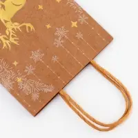 Пакет крафт с золотым тиснением, круглая ручка, &laquo;Новый год&raquo; 15&times;21&times;8 см, 120 г