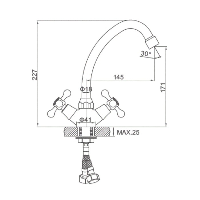 Cмеситель для кухни Accoona A4078, двухвентильный, с гайкой, латунь, хром