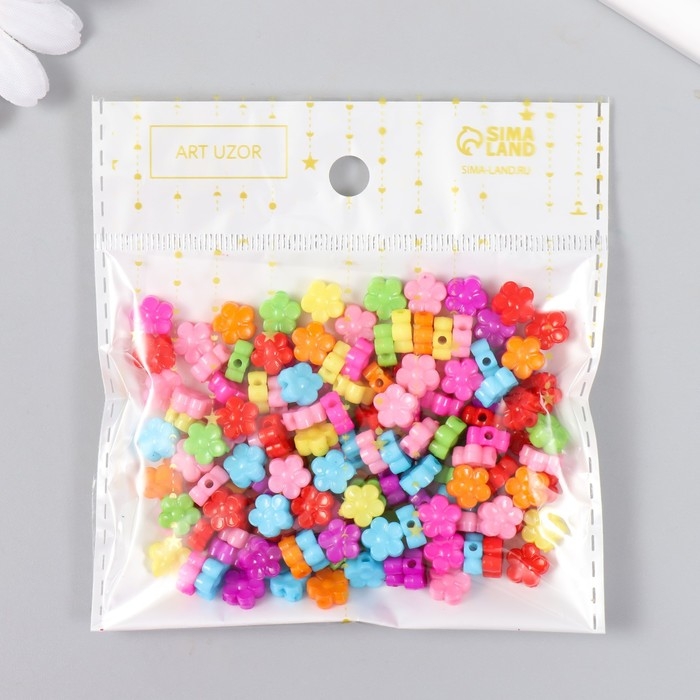 Бусины для творчества пластик "Цветные микро цветочки" набор 150 шт 0,4х0,9х0,9 см