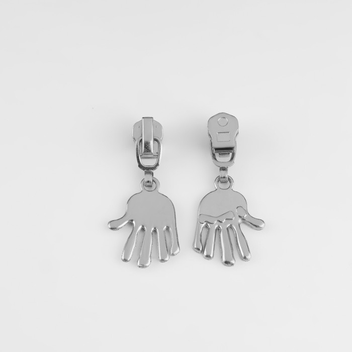 Бегунок автоматический для металлической молнии, №3, декоративный &laquo;Ладонь&raquo;, 10 шт, цвет никель