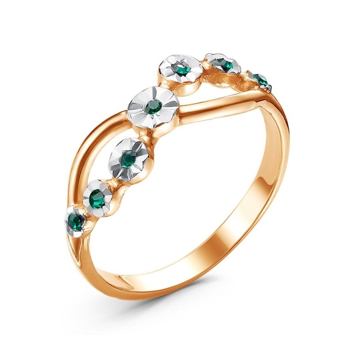 Кольцо &laquo;Бесконечность&raquo;, розовое золочение, цвет зелёный, 17,5 размер