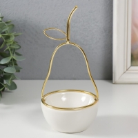 Сувенир керамика, металл подставка "Груша" белая с золотом 8х8х17 см