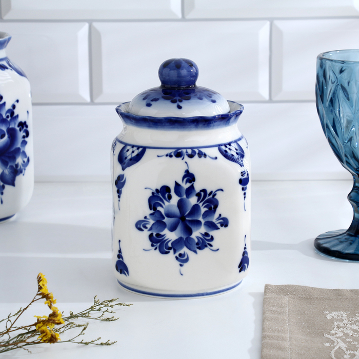 Банка для сып.продуктов "КАСКАД", 16,5см, V-0,95л, авт.Шибаев С.,гжель