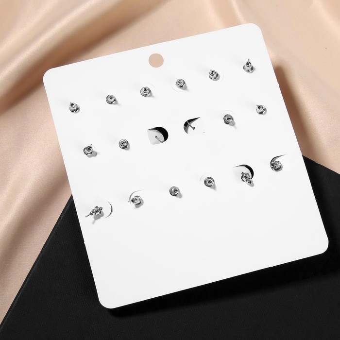 Серьги набор 9 пар "Юность" жемчужинки, цвет белый в серебре, d=2