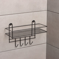 Полка для ванной прямая, 4 крючка, 33&times;12,5&times;21см, цвет чёрный