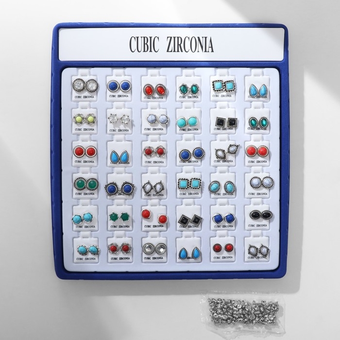 Пусеты в коробке 36 пар &laquo;Натурель&raquo;, цвет МИКС в чернёном серебре