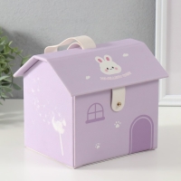 Шкатулка кожзам для украшений домик "Зайка" сирень 16,5х19х16,5 см