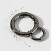 Кольцо-карабин, 37 мм, d = 27/19 мм, толщина - 4 мм, с креплением 12 &times; 3 мм, 5 шт, цвет чёрный никель