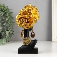 Сувенир полистоун "Африканка с золотыми розами в волосах, с ожерельем" чёрный 24х10х11 см