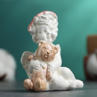 Фигура "Ангелочек с мишкой сидит" перламутр, 7х7х5см