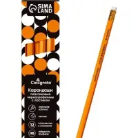 Набор карандашей чернографитных 12 штук, Calligrata Classic, с ластиком, заточенные, пластик, трехгранные, оранжевые