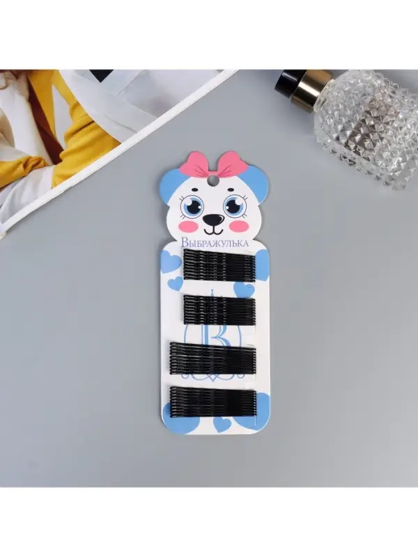 Невидимка для волос &laquo;Глория&raquo;, набор 40 шт., медведица, 5.5 и 4.5 см, чёрная