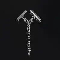 Концевик для браслета из бисера (пара) 20 мм, с цепочкой удлинителем, цвет серебро