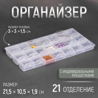 Органайзер для рукоделия, 21 отделение, 21,5 &times; 10,5 &times; 1,9 см, цвет прозрачный