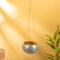 Подсвечник подвесной из кокоса, 14&times;14&times;10 см, сине-золотой