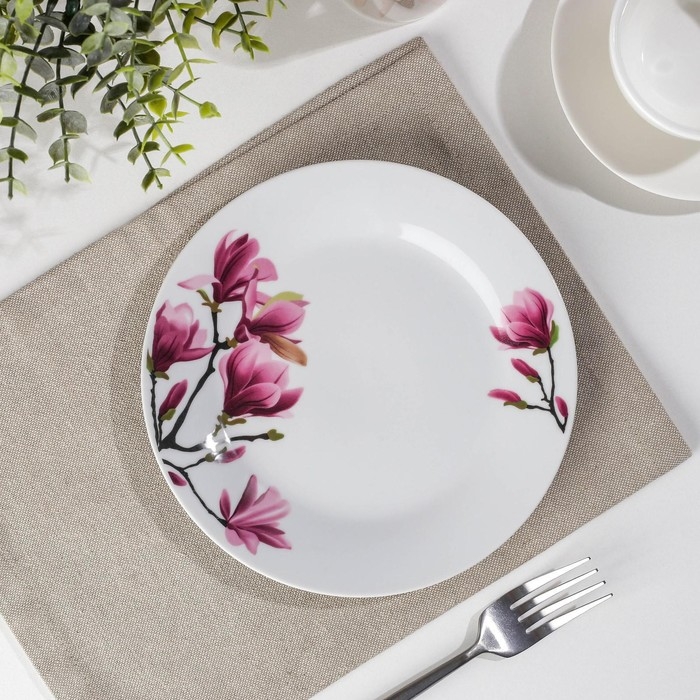 Тарелка керамическая десертная Доляна &laquo;Сакура&raquo;, d=19 см, цвет белый