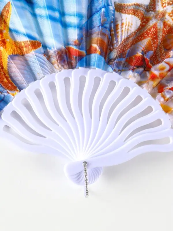 Веер пластик, текстиль "Морские ракушки" МИКС 23 см