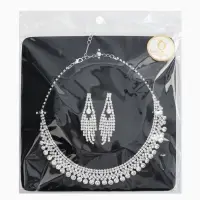 Набор 2 предмета: серьги, колье со стразами &laquo;Лёд&raquo;, d=13.5 см, белый в серебре