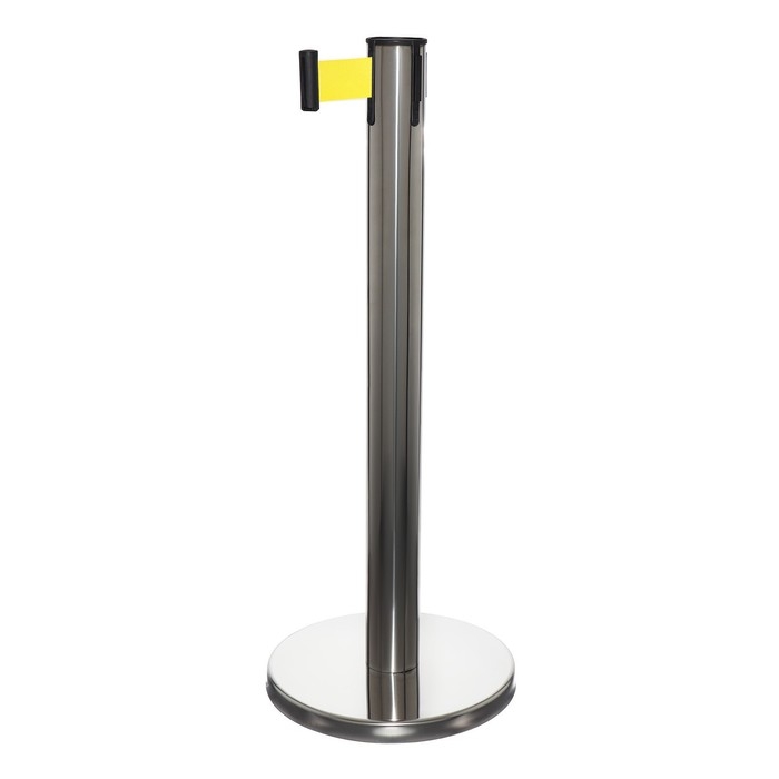 Стойка ограждения сер с вытяжной лентой-280см ЖЕЛТ,высота-90см,d- 6см,напольный d-32см