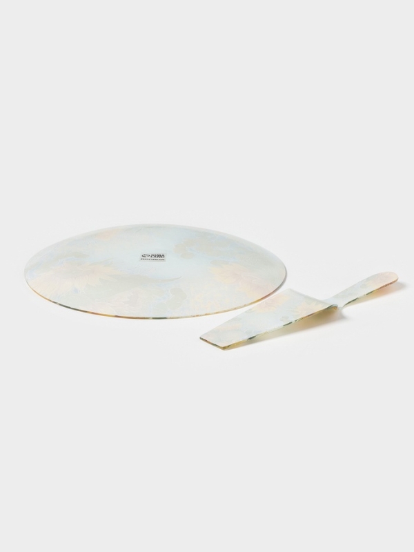 Тортовница с лопаткой Доляна &laquo;Подсолнухи&raquo;, 2 предмета: блюдо d=30 см, лопатка 26,5&times;7&times;2 см, стекло, рисунок