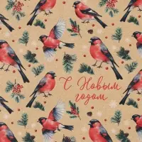 Бумага упаковочная крафтовая &laquo;Снегири&raquo;, 50 х 70 см