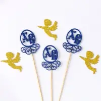 Набор пасхальных топперов &laquo;ХВ&raquo;, 3 шт., синие, 14,5 см, ангелы золотые 4,5 см