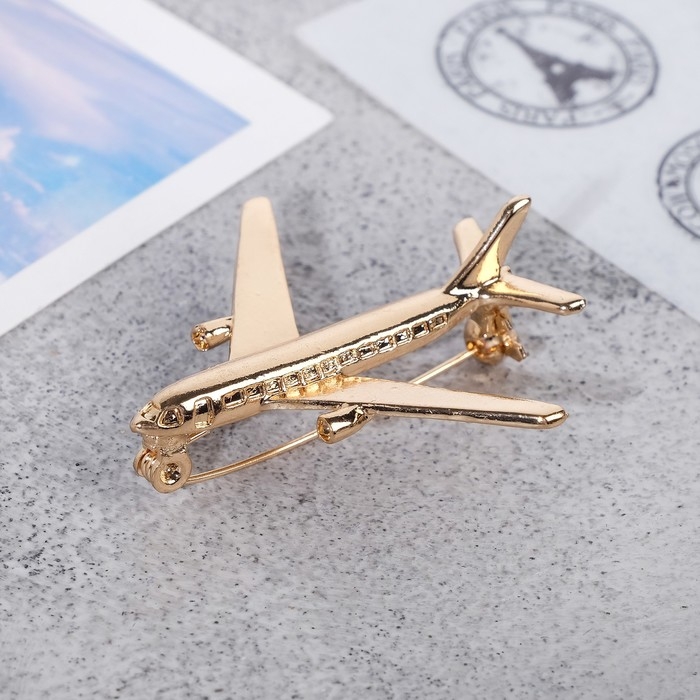 Брошь &laquo;Самолёт&raquo; цвет золото