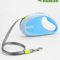 Рулетка - поводок для собак, лента 3 метра, голубая