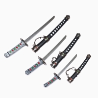 Сув. изделие катаны-мини 3в1 на подставке, ножны черные с белыми ромбами 16/20/24,5см