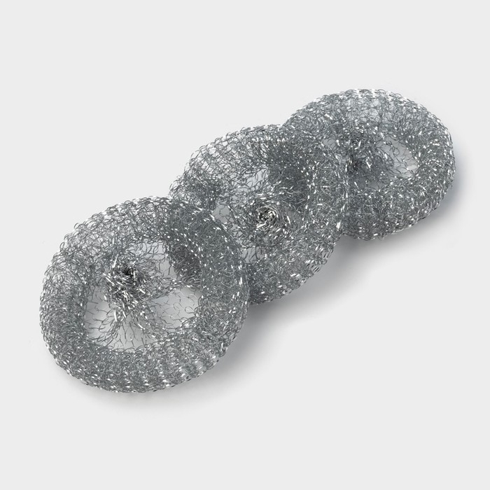 Губки для посуды Доляна, 3 шт, металлическая, 9×9×2 см Губки для посуды Доляна, 3 шт, металлическая, 9×9×2 см