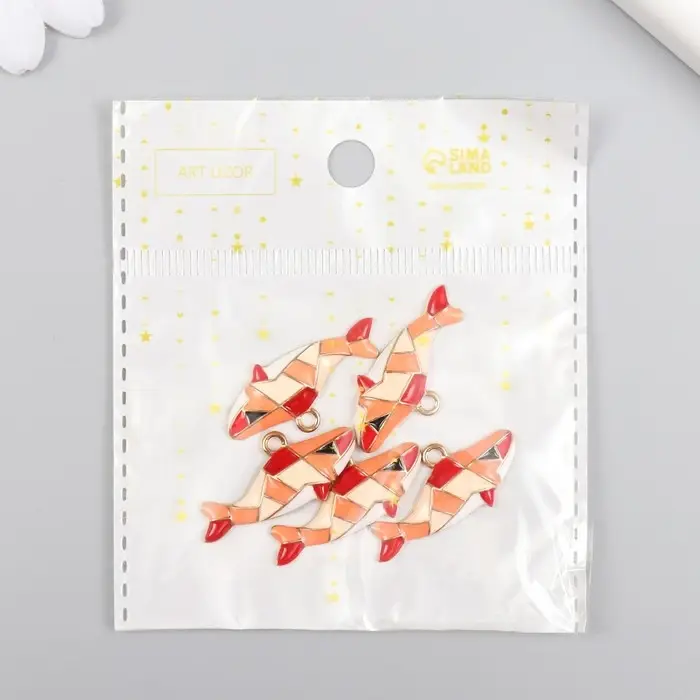 Декор для творчества металл, эмаль "Акула оранжевая" золото 0,3х3,1х1,5 см