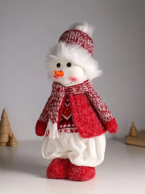 Кукла интерьерная "Снеговичок в бело-красном наряде" раздвижная 44-65 см 22х14х44 см