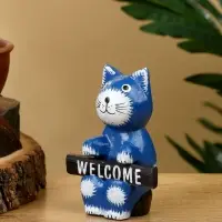 Сувенир "Кот с табличкой WELCOME" дерево 8х4х10 см, цв. синий