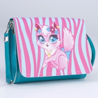 Сумка детская для девочки "Кошечка", на клапане, цвет бирюзовый/розовый