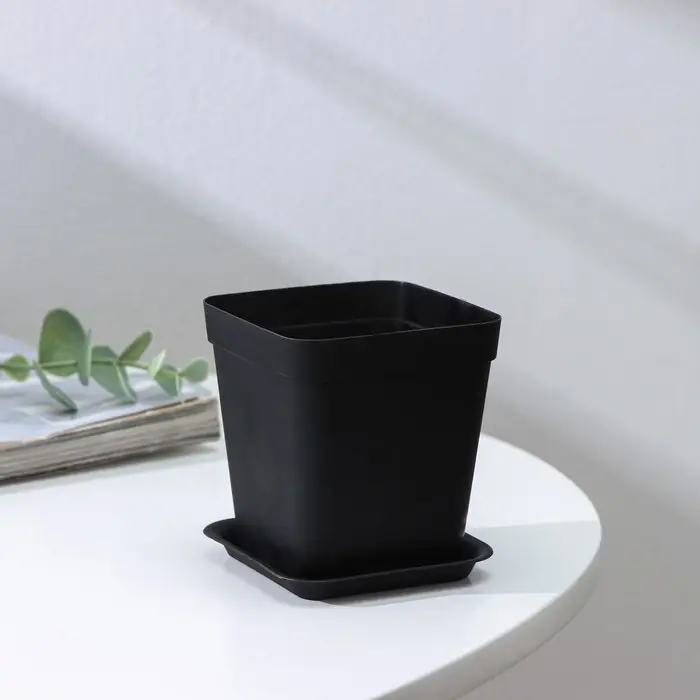 Горшок для цветов с поддоном, 7&times;7&times;7.5 см, 250 мл, пластиковый, МИКС