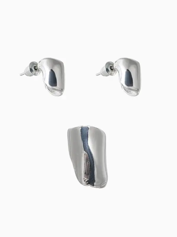Набор серьги и каффа 3 шт. "Минимализм" тренд, цвет серебро