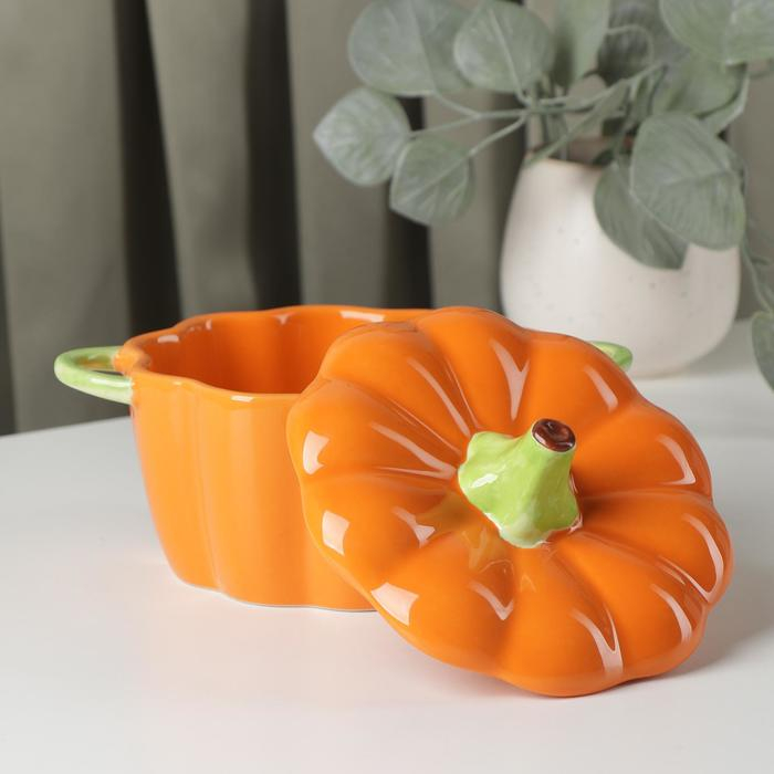 Горшочек из жаропрочной керамики для запекания &laquo;Тыква&raquo;, 650 мл, 18,5&times;14&times;11 см, посуда для Хэллоуина, цвет оранжевый