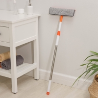 Окномойка с насадкой из микрофибры Raccoon, фиксатор, стальная телескопическая ручка, 28&times;7&times;85(120) см, цвет белый, оранжевый