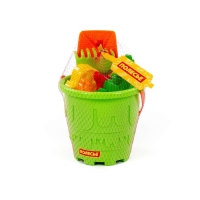 Набор для игры в песке №527: ведро-замок большое, лопатка №5, грабельки №5, формочки