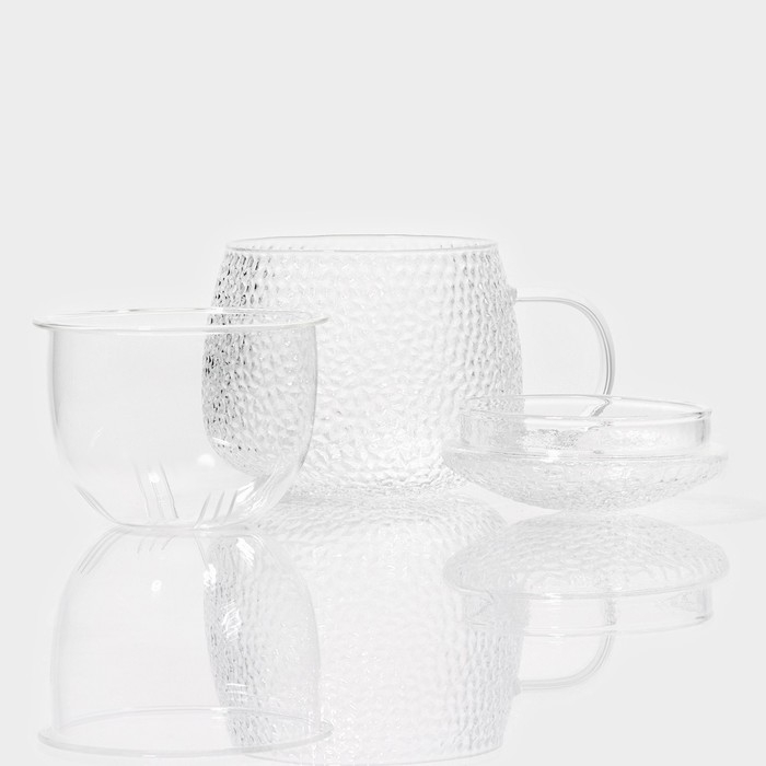 Кружка стеклянная для заваривания Magistro &laquo;Сара&raquo; с крышкой, 360 мл, 12&times;9&times;10,1 см, сито