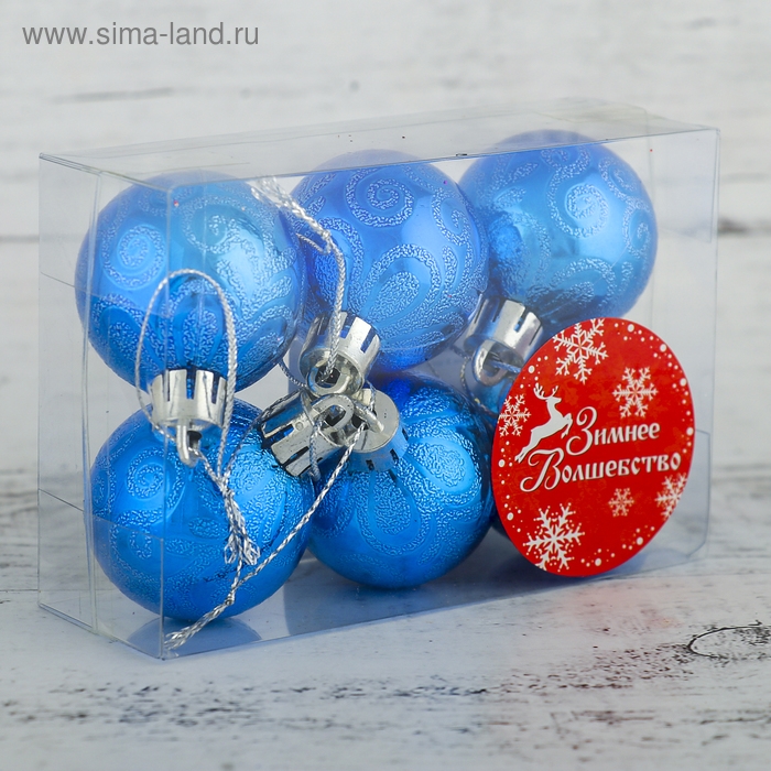 Набор шаров пластик d-4 см, 6 шт "Морозная зима" синий