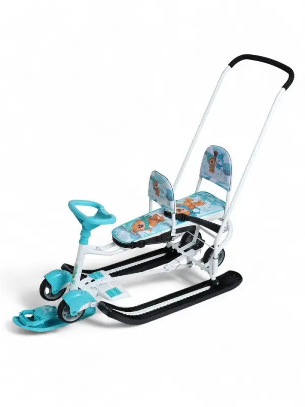 Снегокат &laquo;Тимка спорт 6Д&raquo; с забавными медвежатами, с двумя спинками, с родительской ручкой, бирюзовый, ТС6Д/ЗМ Nika